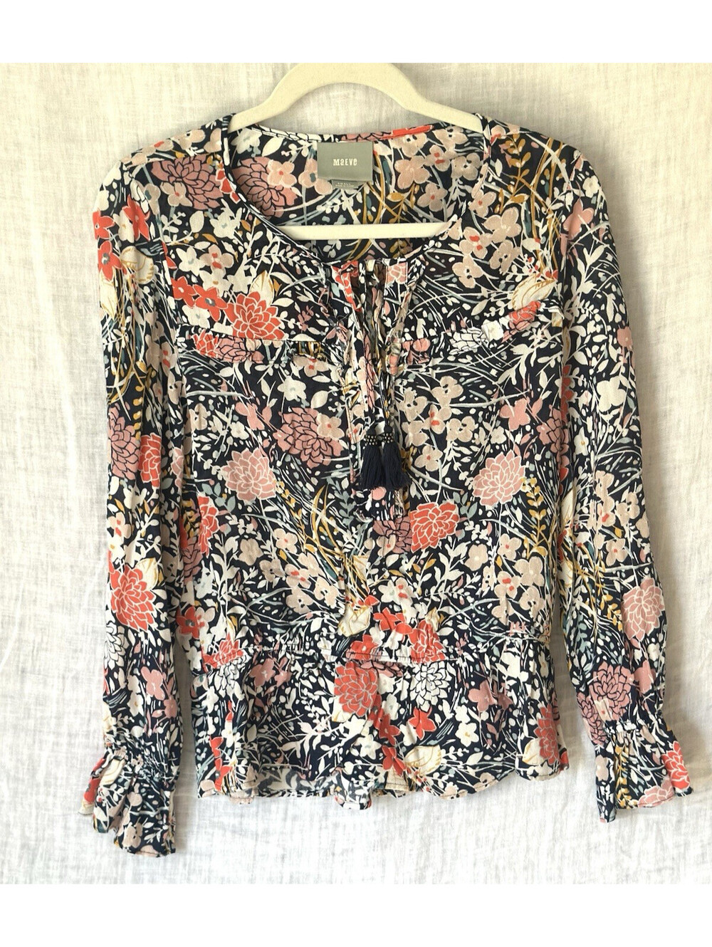 Anthropologie Maeve Floral Blouse, Boho, Peasant Long sleeve,  Size Small